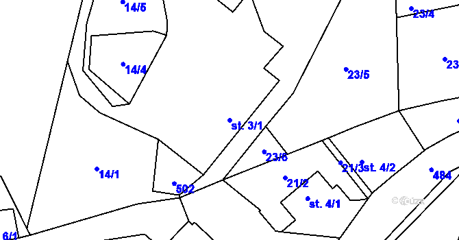 Parcela st. 3/1 v KÚ Touboř, Katastrální mapa