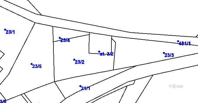 Parcela st. 3/2 v KÚ Touboř, Katastrální mapa
