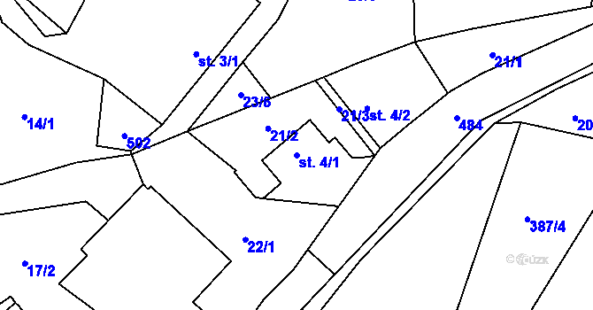 Parcela st. 4/1 v KÚ Touboř, Katastrální mapa