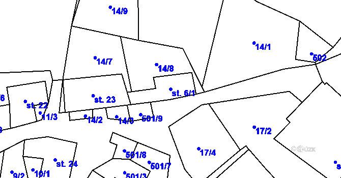 Parcela st. 6/1 v KÚ Touboř, Katastrální mapa