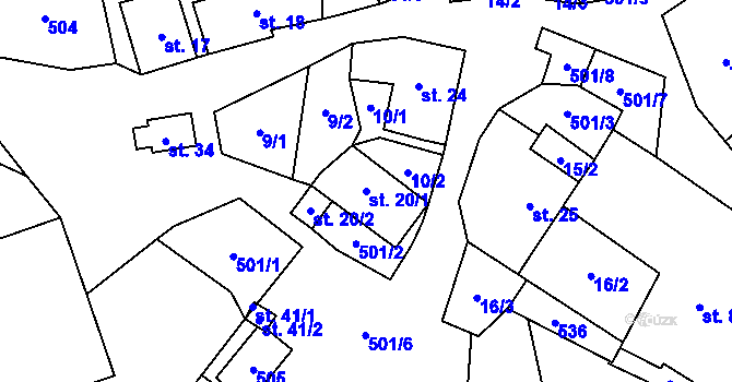 Parcela st. 20/1 v KÚ Touboř, Katastrální mapa