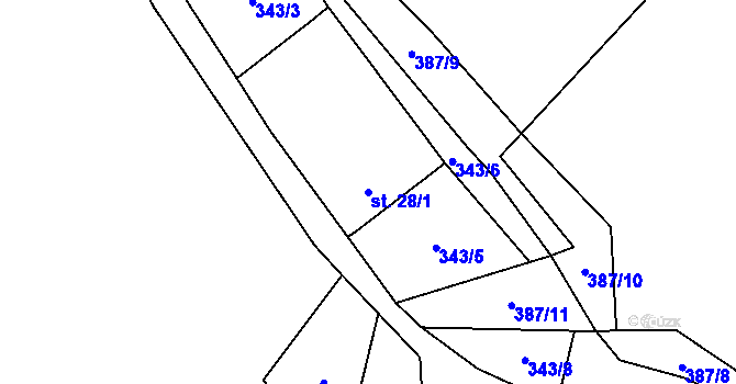 Parcela st. 28/1 v KÚ Touboř, Katastrální mapa