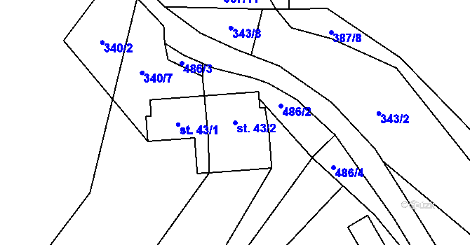Parcela st. 43/2 v KÚ Touboř, Katastrální mapa