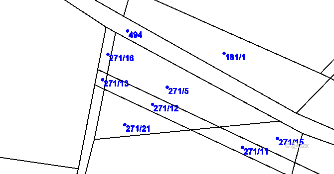 Parcela st. 271/5 v KÚ Touboř, Katastrální mapa
