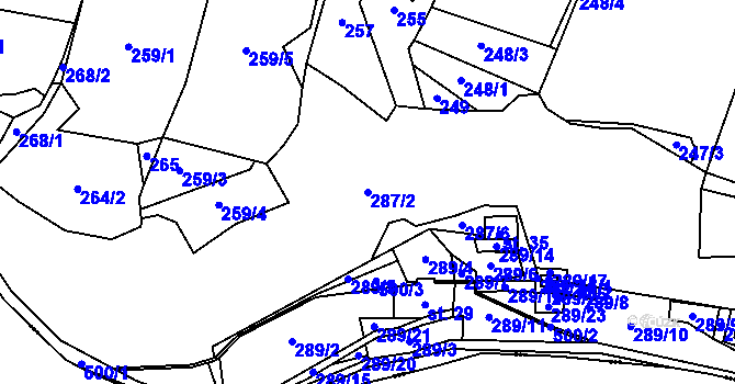 Parcela st. 287/2 v KÚ Touboř, Katastrální mapa