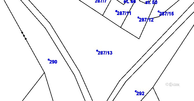 Parcela st. 287/13 v KÚ Touboř, Katastrální mapa