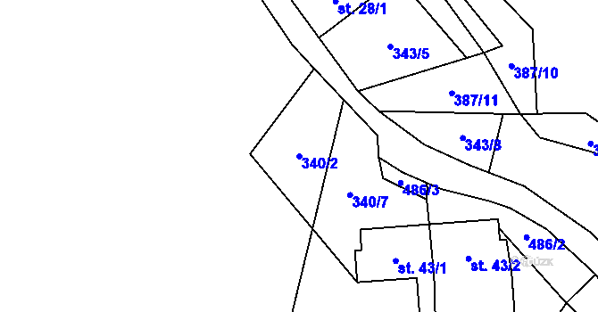 Parcela st. 340/2 v KÚ Touboř, Katastrální mapa