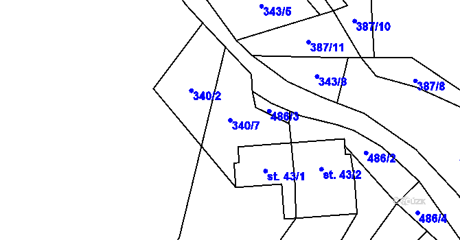 Parcela st. 340/7 v KÚ Touboř, Katastrální mapa