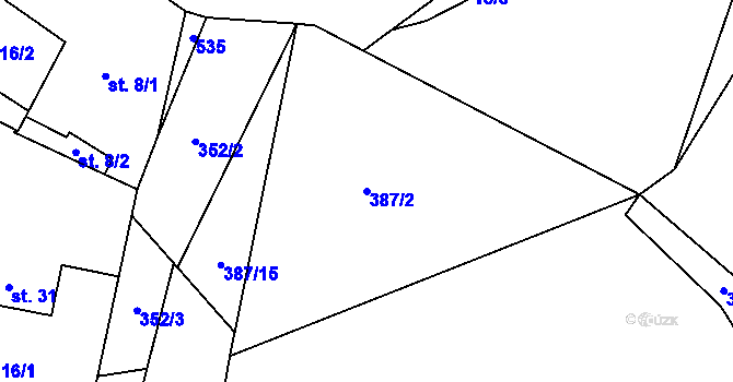 Parcela st. 387/2 v KÚ Touboř, Katastrální mapa