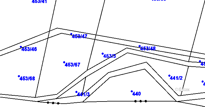 Parcela st. 453/3 v KÚ Touboř, Katastrální mapa