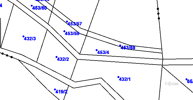 Parcela st. 453/4 v KÚ Touboř, Katastrální mapa
