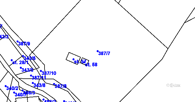 Parcela st. 387/7 v KÚ Touboř, Katastrální mapa