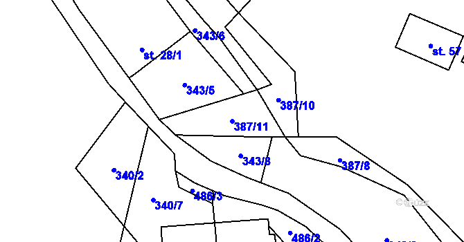 Parcela st. 387/11 v KÚ Touboř, Katastrální mapa