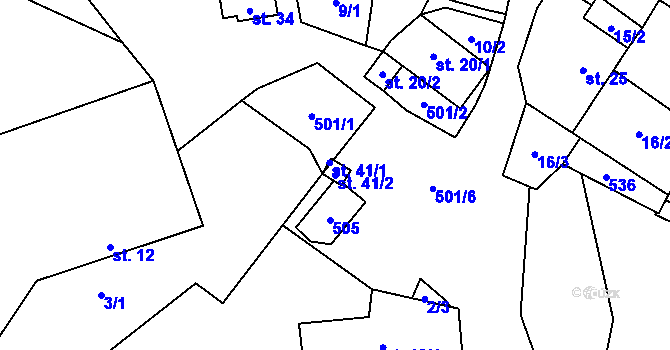 Parcela st. 41/2 v KÚ Touboř, Katastrální mapa