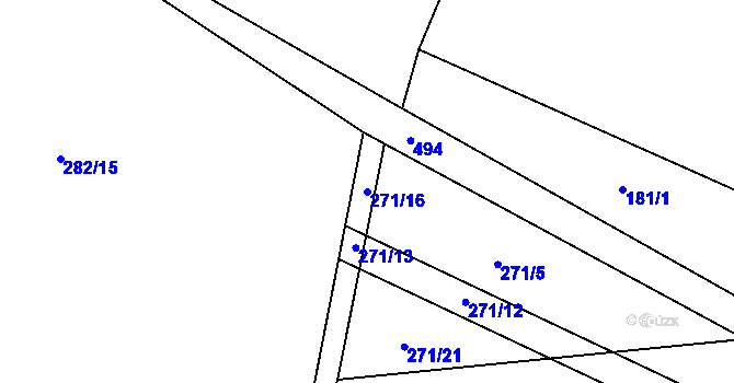 Parcela st. 271/16 v KÚ Touboř, Katastrální mapa