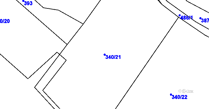 Parcela st. 340/21 v KÚ Touboř, Katastrální mapa