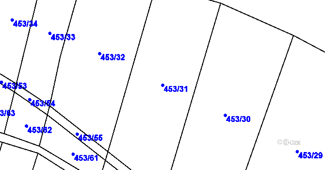 Parcela st. 453/31 v KÚ Touboř, Katastrální mapa