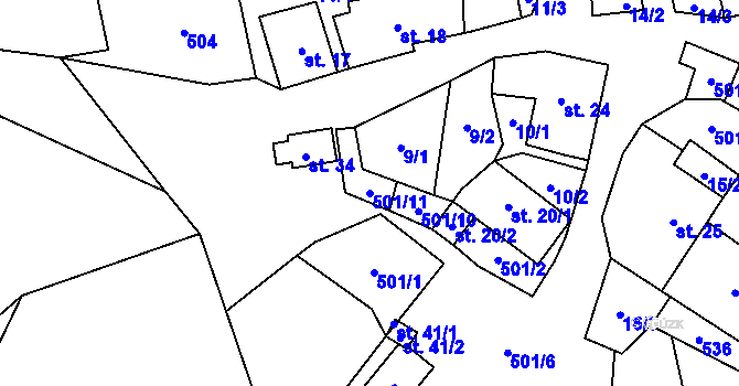 Parcela st. 501/11 v KÚ Touboř, Katastrální mapa