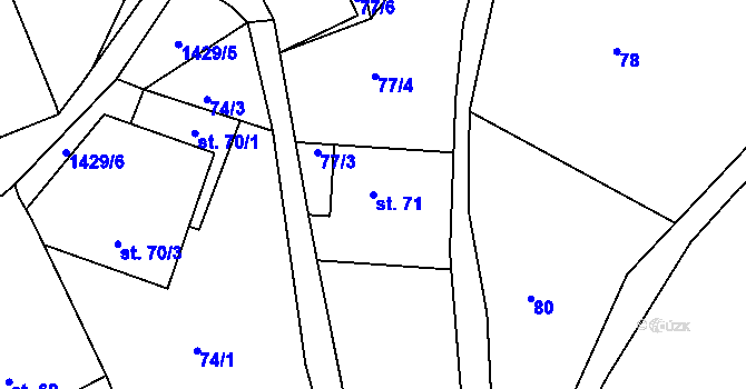 Parcela st. 71 v KÚ Knínice u Touchořin, Katastrální mapa