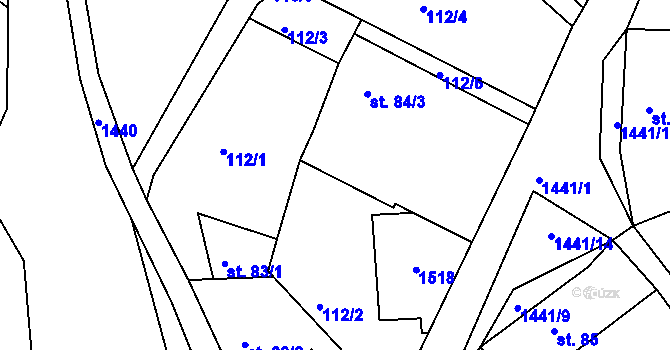 Parcela st. 84/2 v KÚ Knínice u Touchořin, Katastrální mapa