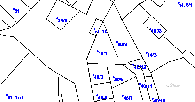 Parcela st. 40/1 v KÚ Knínice u Touchořin, Katastrální mapa