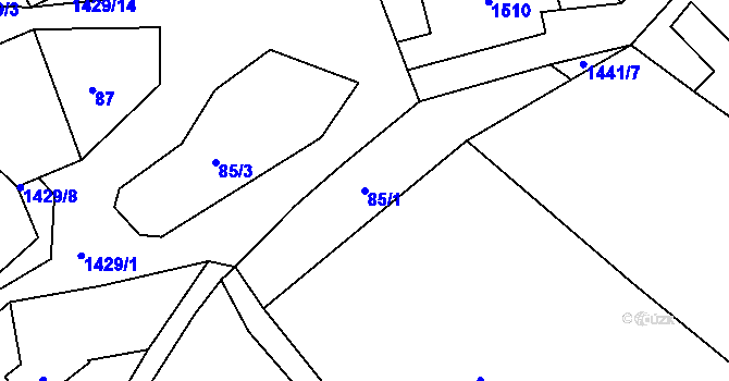 Parcela st. 85/1 v KÚ Knínice u Touchořin, Katastrální mapa