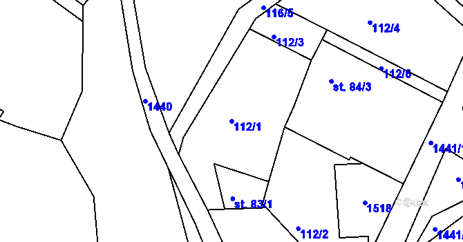 Parcela st. 112/1 v KÚ Knínice u Touchořin, Katastrální mapa