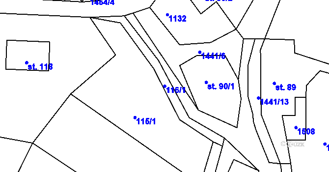 Parcela st. 116/1 v KÚ Knínice u Touchořin, Katastrální mapa