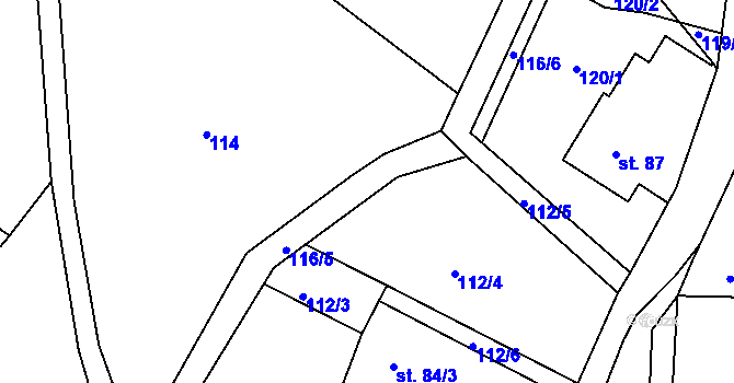 Parcela st. 116/3 v KÚ Knínice u Touchořin, Katastrální mapa