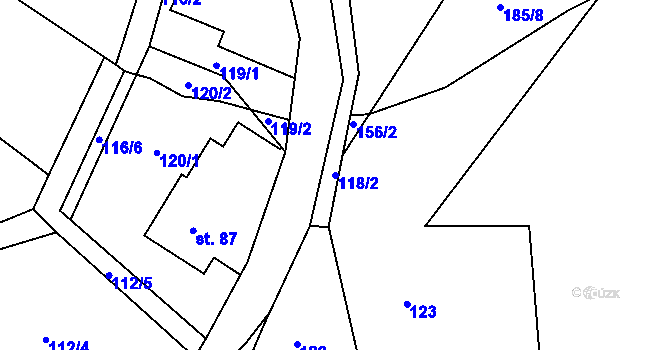 Parcela st. 118/2 v KÚ Knínice u Touchořin, Katastrální mapa