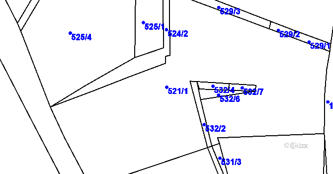 Parcela st. 521/1 v KÚ Knínice u Touchořin, Katastrální mapa