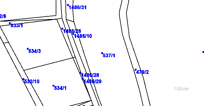 Parcela st. 537/1 v KÚ Knínice u Touchořin, Katastrální mapa