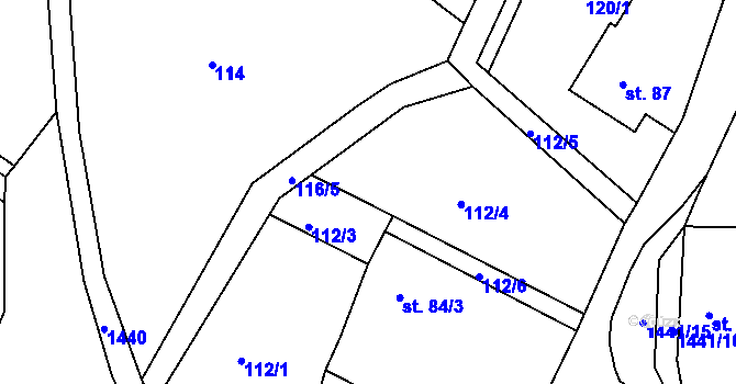 Parcela st. 112/7 v KÚ Knínice u Touchořin, Katastrální mapa