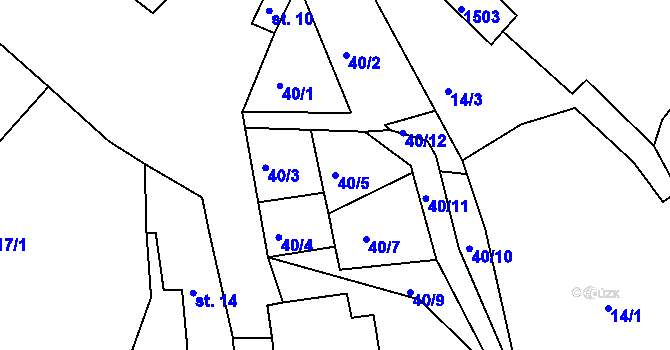 Parcela st. 40/5 v KÚ Knínice u Touchořin, Katastrální mapa
