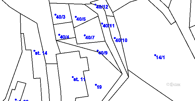 Parcela st. 40/9 v KÚ Knínice u Touchořin, Katastrální mapa