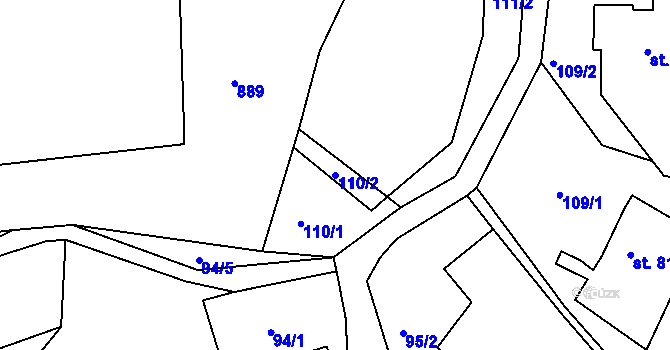 Parcela st. 110/2 v KÚ Knínice u Touchořin, Katastrální mapa