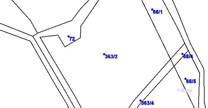 Parcela st. 363/2 v KÚ Knínice u Touchořin, Katastrální mapa