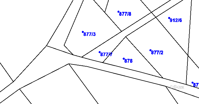 Parcela st. 877/7 v KÚ Knínice u Touchořin, Katastrální mapa