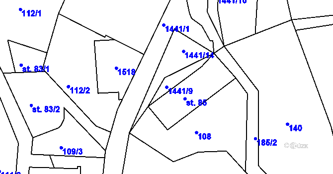Parcela st. 1441/9 v KÚ Knínice u Touchořin, Katastrální mapa