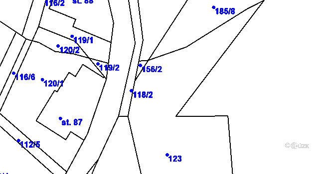 Parcela st. 185/22 v KÚ Knínice u Touchořin, Katastrální mapa