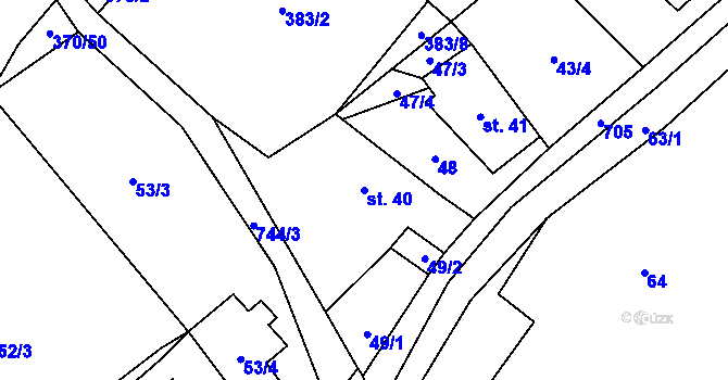 Parcela st. 40 v KÚ Touchořiny, Katastrální mapa