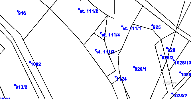 Parcela st. 111/3 v KÚ Touchořiny, Katastrální mapa