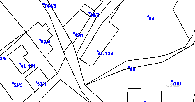 Parcela st. 122 v KÚ Touchořiny, Katastrální mapa