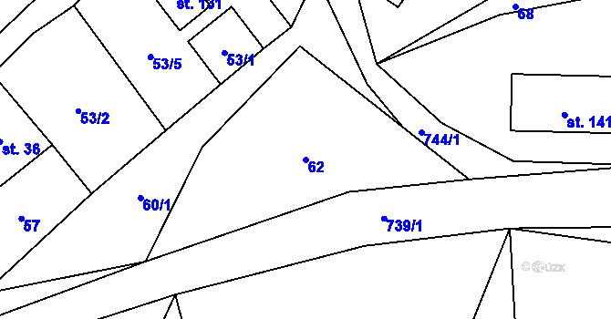 Parcela st. 62 v KÚ Touchořiny, Katastrální mapa