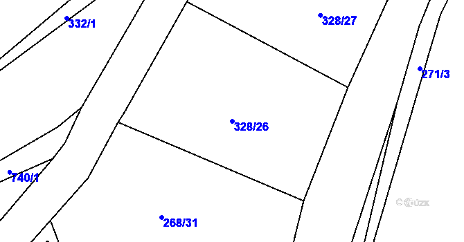 Parcela st. 328/26 v KÚ Touchořiny, Katastrální mapa