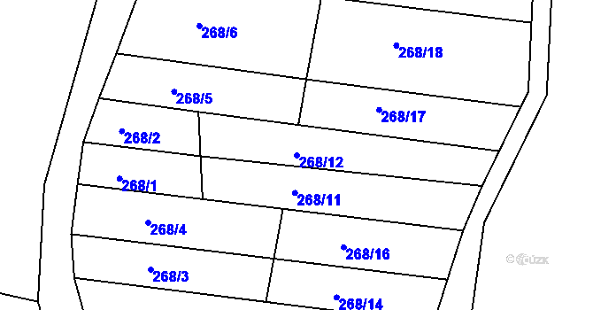 Parcela st. 268/12 v KÚ Touchořiny, Katastrální mapa