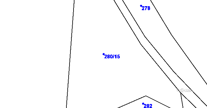 Parcela st. 280/15 v KÚ Touchořiny, Katastrální mapa