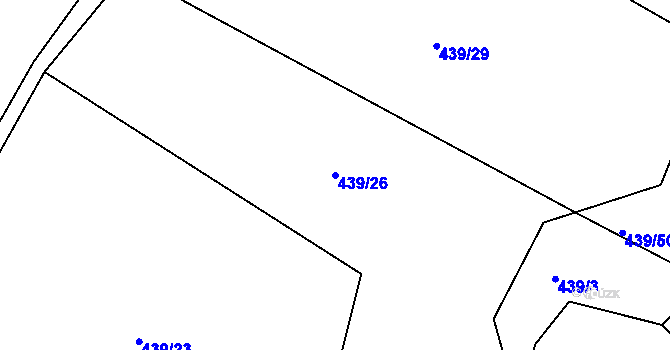 Parcela st. 439/26 v KÚ Touchořiny, Katastrální mapa