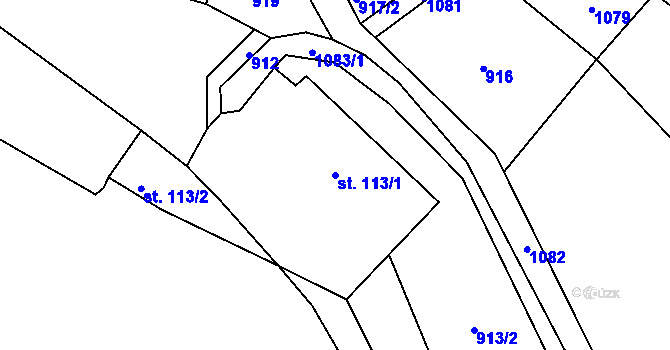 Parcela st. 113/1 v KÚ Touchořiny, Katastrální mapa