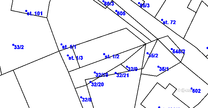 Parcela st. 1/2 v KÚ Touchovice, Katastrální mapa